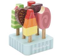 Le Toy Van - TV284 - Juego educativo a partir de 2 años set de 6 paletas y helados con palo y base de madera, juego Montessori para niños, en madera certificada FSC y colores al agua