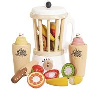 Le Toy Van - TV296 - Juego Educativo de batidora de Madera para niños de 2 años, Montessori, con Jarra Desmontable, 6 Frutas para Cortar con Velcro, 1 Cuchillo, 2 Vasos con Sellos Desmontables