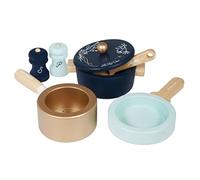 Le Toy Van - TV301 - Juego educativo de ollas y sartenes para niños a partir de 2 años, fabricado en madera certificada FSC, juguetes ecológicos, Montessori, 7 piezas, juego de cocina, sin plástico