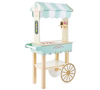 Le Toy Van - TV327 - Carrito de Helados de Juguete Juego Educativo para niños, 3 años, de Madera, Juego Montessori ecológico, con Ruedas, Incluye 2 Helados y 2 Conos, Techo de Tela Realista