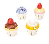 Le Toy Van - TV331 - Juego Educativo Pretend Cupcakes, Juguete para Niños, 2 Años, Set de 4 Muffins con Caja de Regalo, Juego Montessori, Madera Natural FSC y Colores al Agua