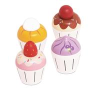 Le Toy Van - TV331 - Juego Educativo Pretend Cupcakes, Juguete para Niños, 2 Años, Set de 4 Muffins con Caja de Regalo, Juego Montessori, Madera Natural FSC y Colores al Agua