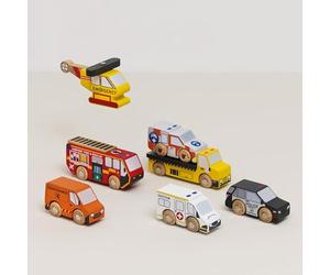 Le Toy Van - TV446 - Coches para niños, coches de juguete para niños a partir de 3 años, Vehículos de emergencia de madera FSC, juego de 7 vehículos, regalo niño