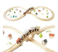 Le Toy Van - TV702 - Vías de tren de madera para niños, 3 años, Montessori, 40 piezas, circuito de 8 con 4 vagones de tren modulares con ruedas de madera y accesorios, 104 x 45 x 7,5 cm