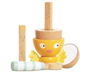 Le Toy Van - Wooden Honeybake 'Chicky - Chick' Wooden Egg Cup Set Pretend Food Kitchen Play Toy Set, Kids Role Play Toy Kitchen Accessories,Wood,Pink,12 x 16 x 6.3 cm