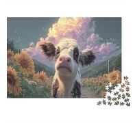Le Veau Dans le Champ du tournesol 1000 Piece Puzzles Adults and Children Faune Sauvage Cadeau Pour La Famille Loisir Créatif Tableau Décoratif Jeu Stimulant 70x50cm/1000pcs