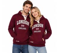 LE129MOW - Sudadera con Capucha Unisex de Londres Inglaterra, Color Granate Blanco Roto XS-2XL Rojo Rojo (Maroon) L