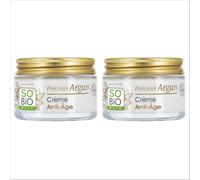 LÉA NATURE SO'BIO ÉTIC Crema de día antiedad Argán - Argán - Argán - Argán orgánico y ácido hialurónico. 99% natural, fabricado en Francia. 2 x 50 ml.
