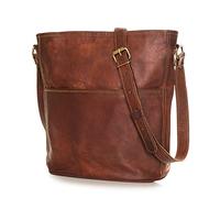 LEABAGS Bolso de Cuero para Mujer | Bandolera de Cuero Genuino | Alta Calidad | Trabajo, Universidad, Escuela y Tiempo Libre | Vintage Cognac | Tamaño L (31 x 23 x 6 cm)