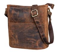 LEABAGS Bolso de Cuero para Mujer | Bandolera de Cuero Genuino | Hombro para Trabajo, Universidad, Escuela y Tiempo Libre | Tamaño L (31 x 23 x 6 cm) | Vintage Marrón Oscuro