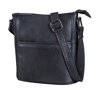 LEABAGS Bolso de Cuero para Mujer | Bandolera de Cuero Genuino | Hombro para Trabajo, Universidad, Escuela y Tiempo Libre | Tamaño L (31 x 23 x 6 cm) | Nappa Negro