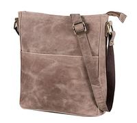 Leabags Bolso de Cuero para Mujer | Bandolera de Cuero Genuino | Hombro para Trabajo, Universidad, Escuela y Tiempo Libre | Tamaño L (31 x 23 x 6 cm) | Vintage Gris-Marrón