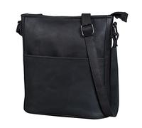 LEABAGS Bolso de Cuero para Mujer | Bandolera de Cuero Genuino | Hombro para Trabajo, Universidad, Escuela y Tiempo Libre | Tamaño M (24 x 23 x 6 cm) | Negro Natural