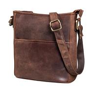LEABAGS Bolso de Cuero para Mujer | Bandolera de Cuero Genuino | Hombro para Trabajo, Universidad, Escuela y Tiempo Libre | Tamaño M (24 x 23 x 6 cm) | Nut