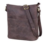 LEABAGS Bolso de Cuero para Mujer | Bandolera de Cuero Genuino | Trabajo, Universidad, Escuela y Tiempo Libre | Tamaño L (31 x 23 x 6 cm) | Marrón Oscuro Natural