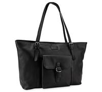 LEABAGS Bolso de mano para mujer | Shopper de cuero genuino premium | Bolsa de negocios para portátil de hasta 16" | Bolsa para trabajo, universidad, tiempo libre o compras | Nappa negro