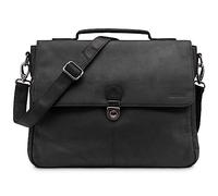 LEABAGS Bolso para Hombres y Mujeres | Bolsa de Portátil de Cuero Genuino 15 Pulgadas | Bolso Bandolera con Correa | Bolso de Hombro | Bolsa Mensajera | Bolsa de Trabajo | Negro Natural