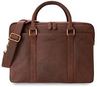LEABAGS Bolso para Hombres y Mujeres | Bolsa de Portátil de Cuero Genuino de hasta 16" | Bolso Bandolera con Correa | Bolso de Hombro | Bolsa Mensajera | Bolsa de Trabajo | Marrón Oscuro Natural
