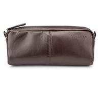LEABAGS Estuche de Cuero Genuino | Gran Estuche para bolígrafos, lápices y papelería Escolar | Carpeta para lápices Trabajo, Universidad y Escuela | Choco