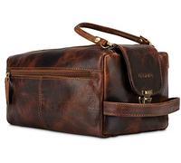 LEABAGS Gran Neceser de Cuero Premium Mujeres y Hombres | Bolsa de Aseo para Viaje | Amplia Bolsa de Cosméticos | Organizador de Maquillaje | Estuche de Belleza (Marrón Oscuro, Talla única)