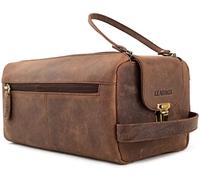 LEABAGS Gran Neceser de Cuero Premium Mujeres y Hombres | Bolsa de Aseo para Viaje | Amplia Bolsa de Cosméticos | Organizador de Maquillaje | Estuche de Belleza (Marrón2, Talla única)