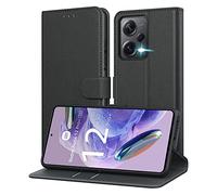 Leacckl Funda para Xiaomi Redmi Note 12 Pro+ 5G, Funda Tipo Cartera de Piel, Funda Abatible con Tarjetero y Hebilla Magnética, Negro