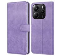 Leacckl Funda para Xiaomi Redmi Note 14 4G, No para 5G, Funda Tipo Cartera de Piel, Funda Abatible con Tarjetero y Hebilla Magnética, Morado
