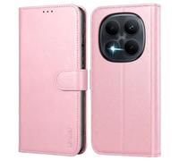 Leacckl Funda para Xiaomi Redmi Note 14 4G, No para 5G, Funda Tipo Cartera de Piel, Funda Abatible con Tarjetero y Hebilla Magnética, Rosa