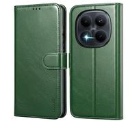 Leacckl Funda para Xiaomi Redmi Note 14 Pro 5G/ Pro +/ Poco X7 5G, Funda Tipo Cartera de Piel, Funda Abatible con Tarjetero y Hebilla Magnética, Verde