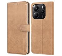Leacckl Funda para Xiaomi Redmi Note 14 Pro 5G/ Pro +/ Poco X7 5G, Funda Tipo Cartera de Piel, Funda Abatible con Tarjetero y Hebilla Magnética, Caqui