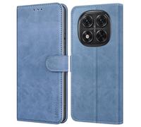 Leacckl Funda para Xiaomi Redmi Note 14 Pro 5G/ Pro +/ Poco X7 5G, Funda Tipo Cartera de Piel, Funda Abatible con Tarjetero y Hebilla Magnética, Azul