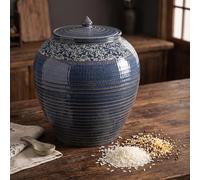 Leaceuv Contenedor de Arroz de Cerámica con Tapa Hermética 10-50kg Tarro Grande de Almacenamiento de Alimentos para Harina Cereales Decoración Cocina(10kg (22lb))