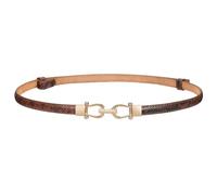 LEACOOLKEY Cinturón fino de piel para mujer para ropa cinturón cintura delgado ajustable con hebilla dorada plateada, Marrón ( Piel De Serpiente), 140cm(Adatto per vita fino a 124cm)