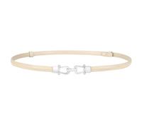 LEACOOLKEY Cinturón fino de piel para mujer para ropa cinturón cintura delgado ajustable con hebilla dorada plateada, Beige (hebilla plateada), 140cm(Adatto per vita fino a 124cm)