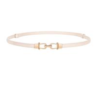 LEACOOLKEY Cinturón fino de piel para mujer para ropa cinturón cintura delgado ajustable con hebilla dorada plateada, beige, 140cm(Adatto per vita fino a 124cm)