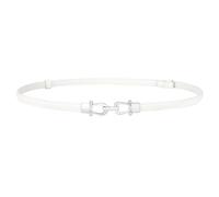 LEACOOLKEY Cinturón fino de piel para mujer para ropa cinturón cintura delgado ajustable con hebilla dorada plateada, Blanco (hebilla plateada), 140cm(Adatto per vita fino a 124cm)