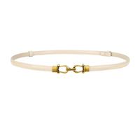 LEACOOLKEY Cinturón fino de piel para mujer para ropa cinturón cintura delgado ajustable con hebilla dorada plateada, Beige (hebilla de oro antiguo), 140cm(Adatto per vita fino a 124cm)