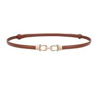 LEACOOLKEY Cinturón fino de piel para mujer para ropa cinturón cintura delgado ajustable con hebilla dorada plateada, marrón, 140cm(Adatto per vita fino a 124cm)