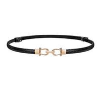LEACOOLKEY Cinturón fino de piel para mujer para ropa cinturón cintura delgado ajustable con hebilla dorada plateada, Negro ( Piel De Serpiente), 140cm(Adatto per vita fino a 124cm)