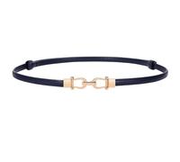 LEACOOLKEY Cinturón fino de piel para mujer para ropa cinturón cintura delgado ajustable con hebilla dorada plateada, azul oscuro, 140cm(Adatto per vita fino a 124cm)