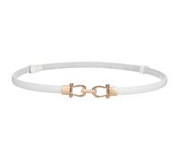 LEACOOLKEY Cinturón fino de piel para mujer para ropa cinturón cintura delgado ajustable con hebilla dorada plateada, Blanco( Piel De Serpiente), 140cm(Adatto per vita fino a 124cm)