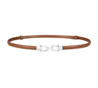 LEACOOLKEY Cinturón fino de piel para mujer para ropa cinturón cintura delgado ajustable con hebilla dorada plateada, Marrón (hebilla plateada), 140cm(Adatto per vita fino a 124cm)