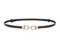 LEACOOLKEY Cinturón fino de piel para mujer para ropa cinturón cintura delgado ajustable con hebilla dorada plateada, Negro , 140cm(Adatto per vita fino a 124cm)