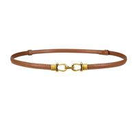 LEACOOLKEY Cinturón fino de piel para mujer para ropa cinturón cintura delgado ajustable con hebilla dorada plateada, Marrón (hebilla de oro antiguo), 140cm(Adatto per vita fino a 124cm)