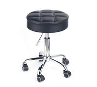 Leader Accessories Taburete de Bar Taburete de Cocina Silla de Trabajo Acolchado con Ruedas Tapizado en Cuero de Imitación Altura Ajustable (Negro)