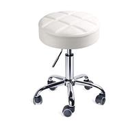 Leader Accessories Taburete de Bar Taburete de Cocina Silla de Trabajo Acolchado con Ruedas Tapizado en Cuero de Imitación Altura Ajustable (Blanco)