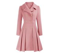 Leader of the Beauty Abrigo largo con solapa y botones de doble botonadura para mujer, con bolsillos, silueta acampanada, elegante, rosa, XXL