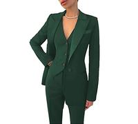 Leader of the Beauty Conjunto de 3 piezas para mujer, traje de trabajo, chaqueta, chaleco, pantalones, negocios, traje de fiesta, verde (hunt green), L