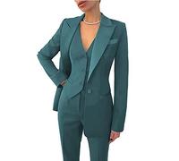 Leader of the Beauty Conjunto de 3 piezas para mujer, traje de trabajo, chaqueta, chaleco, pantalones, negocios, traje de fiesta, Teal, S