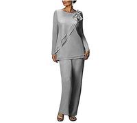 Leader of the Beauty Conjunto de dos piezas para mujer, vestido formal de boda, traje de pantalón de gasa para la madre de la novia, talla grande, gris, 48